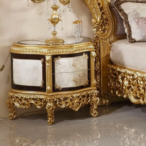 Ensemble de chambre à coucher de luxe en bois d'acajou massif doré, design antique européen, taille King, avec rangement et style capitonné, livraison gratuite - Product Image 6