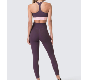 Women's Custom Color Seamless High Support Quick Dry Sports Bra <b>Leggings</b> Set Racerback White Rib Four-Way Stretch Yoga Wear - Product Image 2