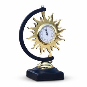 Golden Sunburst Desk <b>Clock</b> <b>Black</b> Crescent Base Battery Operated Quartz Movement Backlit Touch Sensing Metal Decorative Timepiece - Product Image 3