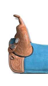 Nueva Silla de Montar sin Arco para Caballo de Cuero Marrón y Azul |   Diseño Innovador para Mayor Comodidad |   Productos para Carreras de Caballos de la India - Product Image 3