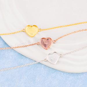 Handmade 925 <b>Silver</b> 18K Gold 10mm Heart Blank Bezel Cup Chain <b>Bracelet</b> Setting Breastmilk Keepsake DIY Resin Jewelry Bag - Product Image 5