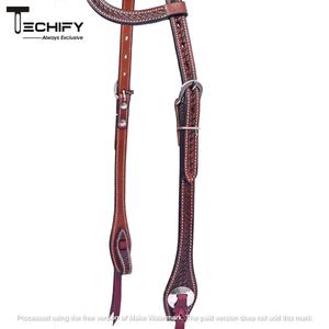 Cabecera de caballo de una oreja con cuentas de cuero de vaca de calidad superior, duradera, elegante y cómoda para montar - Product Image 5