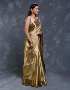 Sari de tela Tanchui KV Gold para mujer con blusa sin coser - Product Image 2