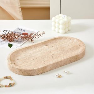 Plateau de vanité en pierre de travertin naturel de qualité supérieure, organisateur de salle de bain de luxe, plateau décoratif pour bijoux, parfums et bougies, pour la maison - Product Image 3