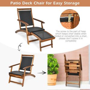 Sillón Plegable con Reposapiés Retráctil y Marco de Madera de Acacia para Patio, Muebles de Ratán con Diseño Elegante - Product Image 6