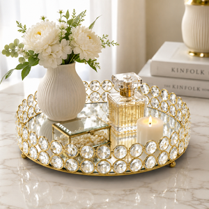 Bandeja Redonda de Cristal Plateado |   Plato de Servir Decorativo de Lujo para Bodas y Decoración del Hogar - Product Image 6