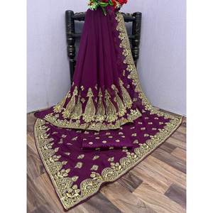 Party Wear Embroidery Work <b>Saree</b> With Unstitched <b>Blouse</b> - Product Image 1