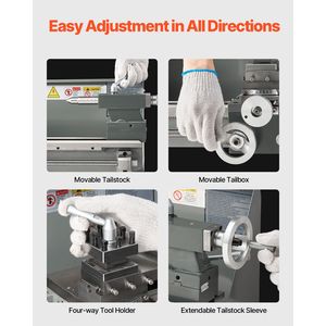 Tornio da banco 550W 8x16 con velocità variabile 0-2500 RPM, precisione mandrino 0.0003, ingranaggi in metallo, macchinario per taglio metalli 8x16 - Product Image 3