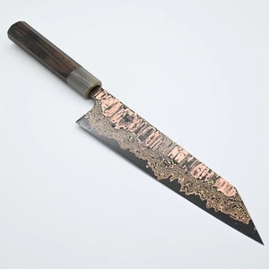 Couteau utilitaire artisanal en cuivre damas, avec poignée équilibrée, pour la découpe quotidienne en cuisine et la préparation des aliments - Product Image 4