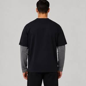Camiseta de manga larga personalizada de algodón negro 100% de alto gramaje para hombre, estilo urbano, estampada, transpirable, estilo primavera - Product Image 3