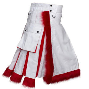 Kilt utilitaire écossais moderne blanc et rouge en fourrure pour homme, idéal pour Noël, vente en gros 2026 - Product Image 3