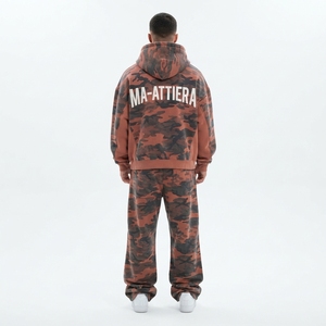 Men Rust Black <b>Camouflage</b> Pullover Hoodie <b>Tracksuit</b> Set Oversized Loose Fit Panel Streetwear Custom OEM ODM Wholesale - Product Image 2