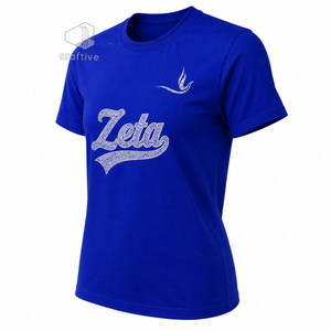 T-shirt pour femme Zeta Phi Beta Sorority, col rond, manches courtes, en jersey de coton bleu, avec strass et motif graphique lettres grecques - Product Image 2