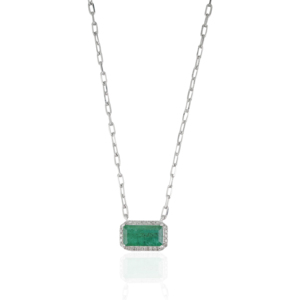 Stunning 6x11 mm Octagon Shape Natural <b>Emerald</b> Gemstone & Round Diamond Cluster 925 Silver <b>Pendant</b> Necklace For Women's - Product Image 3