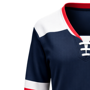 Womens Ice Hockey Jersey Navy Red Team Style Breathable <b>Athletic</b> Hockey Shirt Long Sleeve Performance Hockey Uniform - Product Image 5