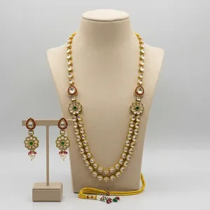 Gold Plated Kundan <b>Bridal</b> Necklace <b>Set</b> Earrings Floral Design Zircon Imitation Pearl Ethnic Wedding <b>Jewelry</b> Women - Product Image 1