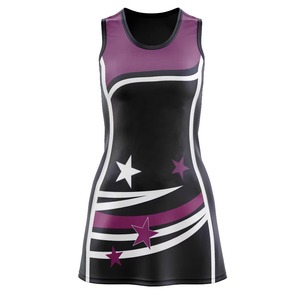 Women Sublimation Printed Sleeveless Netball <b>Tank</b> <b>Top</b> <b>dress</b> Black Purple White Stars Breathable Polyester Sportswear jersey - Product Image 1
