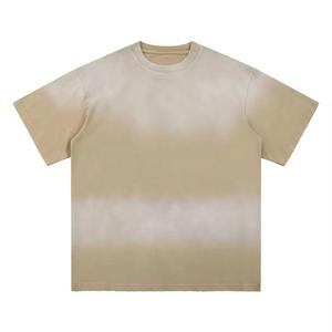 T-shirt court à col roulé pour homme, coupe carrée, 100 % coton, délavé à l'acide, effet soleil, vieilli, tissé, respirant - Product Image 1