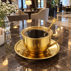 Ensemble de tasses à thé en cuivre de luxe avec soucoupe en laiton et cuillère en forme de cœur, mug à expresso pour cadeaux de mariage, vente en gros - Product Image 3