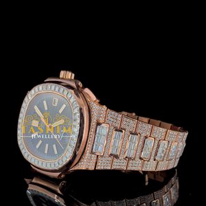 Montre de sport carrée pour homme en acier inoxydable avec verre, entièrement sertie de diamants Moissanite VVS, mouvement à quartz, style affaires et mode - Product Image 2