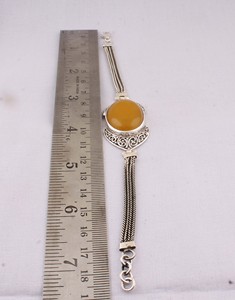 925 Sterling Silver <b>Jade</b> Gemstone <b>Bangles</b> Handcrafted Oval Cabochon Statement Chain Bracelet Wholesale - Product Image 3