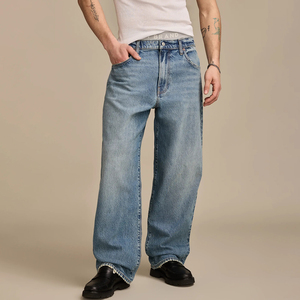 Jean droit rétro en denim délavé pour homme, taille haute, couleur unie, délavage moyen, style classique décontracté, ODM - Product Image 1