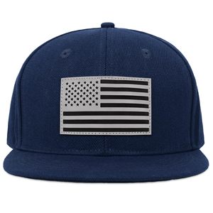 หมวกแก๊ปแบบ Snapback 6 แผง สีกรมท่า ผ้าฝ้าย ตกแต่งลายธงชาติอเมริกันด้านหน้า สไตล์ลำลอง สำหรับผู้ใหญ่ ทรงพอดีศีรษะ - Product Image 1