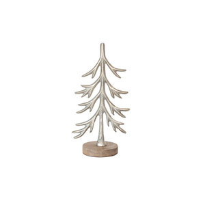 <b>Silver</b> Metal Christmas Tree Decor Tabletop Pine Tree Showpiece With Wooden Base Xmas Decorative Figurine - Product Image 2