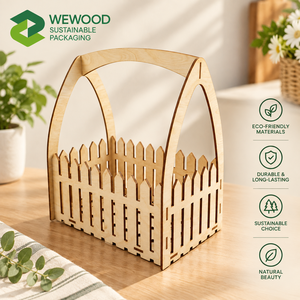 Premium Laser Cut <b>Wooden</b> Flower <b>Basket</b> with Handle – Natural Birch Plywood Decorative Gift <b>Basket</b> - Product Image 1