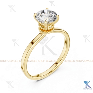 Anillo de compromiso solitario con diamante cultivado en laboratorio, corte redondo, E VVS2, certificado IGI, en oro macizo con engaste de corona, estilo filigrana vintage. - Product Image 4