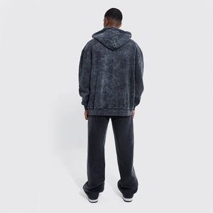 Sweat à capuche OEM Streetwear noir en flanelle délavée à l'acide, coupe régulière, 500 g/m², coupe-vent, respirant, imperméable, pour homme et femme - Product Image 2