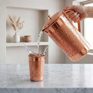 Handcrafted Pure <b>Copper</b> Pitcher & Tumbler Jug Ayurvedic Water Jug Engraved Luxury 1.5L Eco-Friendly BPA Free World Craft Impex - Product Image 3