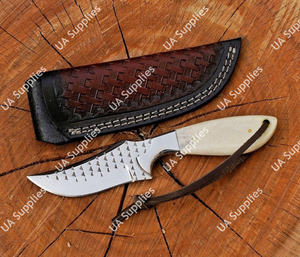 Cuchillo de campamento forjado a mano para herrador, con mango de hueso de camello y funda de cuero, personalizable, venta al por mayor, soporte ODM/OEM - Product Image 5