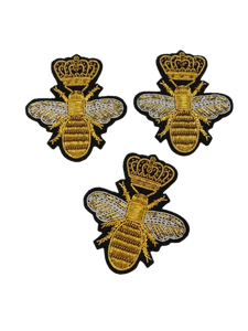 Juego de insignias bordadas con corona dorada y abeja - Product Image 2