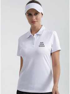 Women's White Embroidered Polo Shirt Short Sleeve Fitted Moisture Wicking Tennis Apparel Turn-down Collar Solid Color Front Logo - Product Image 2