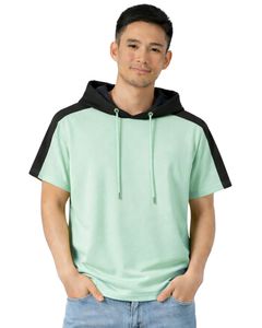 เสื้อฮู้ดแขนสั้นผู้ชายแบบสวมใส่สบาย ผ้าฝ้ายนุ่ม สีเขียวมิ้นท์ สีดำ สไตล์สตรีทแวร์ เหมาะสำหรับใส่ในฤดูร้อน - Product Image 1