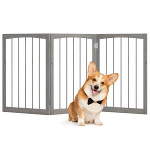Cancello per Animali Domestici Moderno in Legno Grigio 160x76 cm, con Chiusura a Bottone, per Interni ed Esterni, Elegante in Metallo - Product Image 2