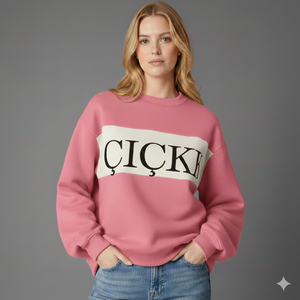 Sweat-shirt oversize à col montant pour femme, bleu marine, avec imprimé lettres crème, coupe classique, manches longues, en coton tricoté, pour l'automne - Product Image 5