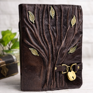 Leather Journal with Lock and Key Personalized Hardcover Diary Antique <b>Tree</b> of Life Handmade Gift Notebook Graduation Rajasthan - Product Image 2