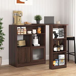 Mobile Bar Moderno da Cucina con 6 Spazi Contenitori e 2 Ante in Vetro Scanalato, Piano Girevole, Arredamento per Cucina - Product Image 3
