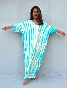 Cotton Jersey Kaftan White Blue CO 50 Comfy Winter Lounge Maxi Dress With Pockets <b>Plus</b> <b>Size</b> Clothing Women - Product Image 4
