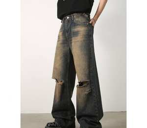 Pantalones Jogger Baggy de Lona de Pierna Recta para Hombre, Estilo Urbano, Lavado Claro, Ajuste Regular, con Logotipo Personalizado, Denim Medio para Otoño - Product Image 5