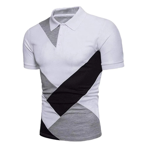 Polo à manches courtes pour homme, coupe ajustée, motif géométrique bicolore, tissu tricoté, style décontracté, nouvelle arrivée, vêtements décontractés pour homme - Product Image 3