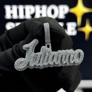 Custom Iced Name Pendant 925 Sterling Silver VVS Moissanite Brilliant Cut Hip Hop Jewelry Personalized Script Name Necklace - Product Image 1