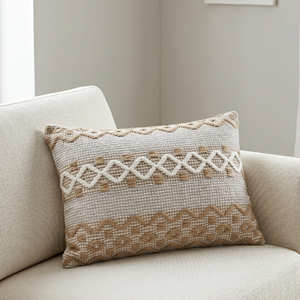 Housse de coussin géométrique neutre style bohème avec motif diamant, coussin décoratif tissé, coussin d'appoint bohème pour canapé et lit - Product Image 1