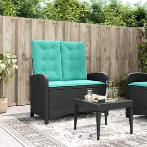 Banc de jardin inclinable en rotin PE noir 2 places, bancs de patio - Product Image 1