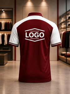 Polo à manches courtes rouge et blanc pour homme, séchage rapide, tricoté, design uni décontracté, logo frontal imprimé par transfert thermique, idéal pour le golf - Product Image 6