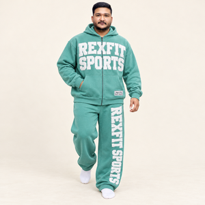Survêtement unisexe Rexfit Sports en molleton chenille avec lettres, haut zippé et pantalon décontracté, streetwear personnalisé, 100 % coton écologique - Product Image 2