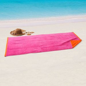 Set di 2 Teli da Spiaggia Oversize Reversibili in Misto Cotone Tinto in Filo Rosa e Arancione - Product Image 3