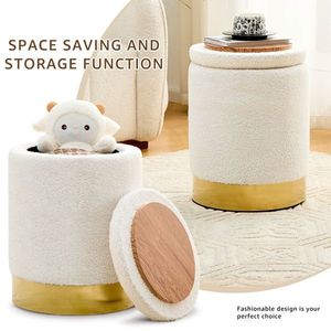 Pouf Contenitore Moderno in Velluto Teddy, Poggiapiedi Multiuso con Base in Metallo, Sgabello da Toeletta per Hotel - Product Image 4